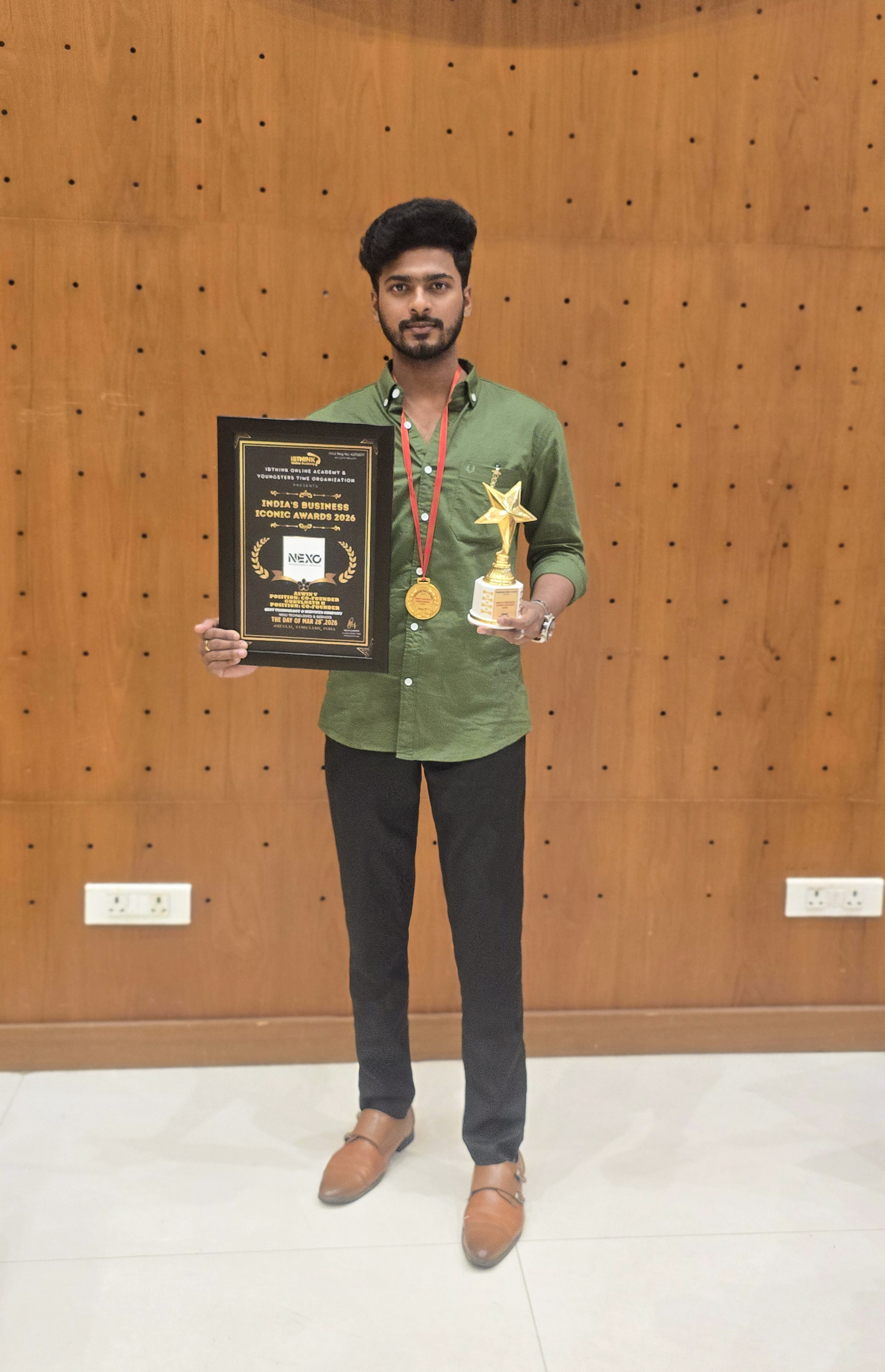 Aswin V Award Photo India Business Iconic Awards 2026 Best Technologies and Service Company Nexo Technologies Chennai